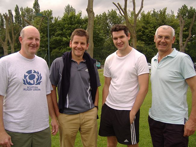 June club Champs 09 005.jpg - Mens Handicap Doubles finalists - Left to Right; Gordon Douglas; Simon Inchley; Ian Simmons; Richard Simmons